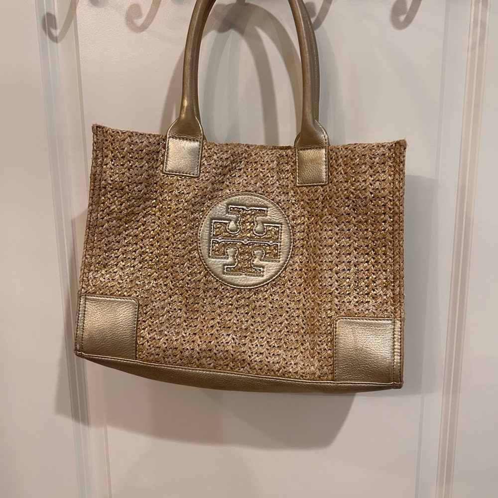 Tory Burch Metallic Gold and Tan Tote